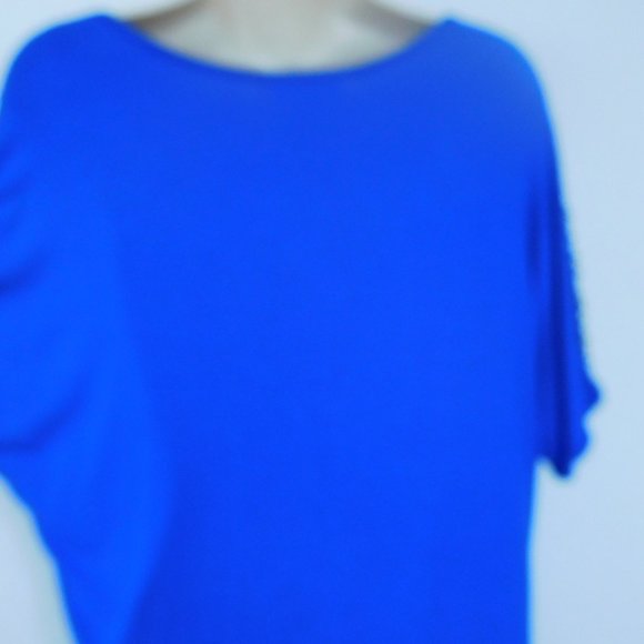 Dress Barn Top Large Petite Blue Sequined Sparkly Evening Blouse - Picture 9 of 15